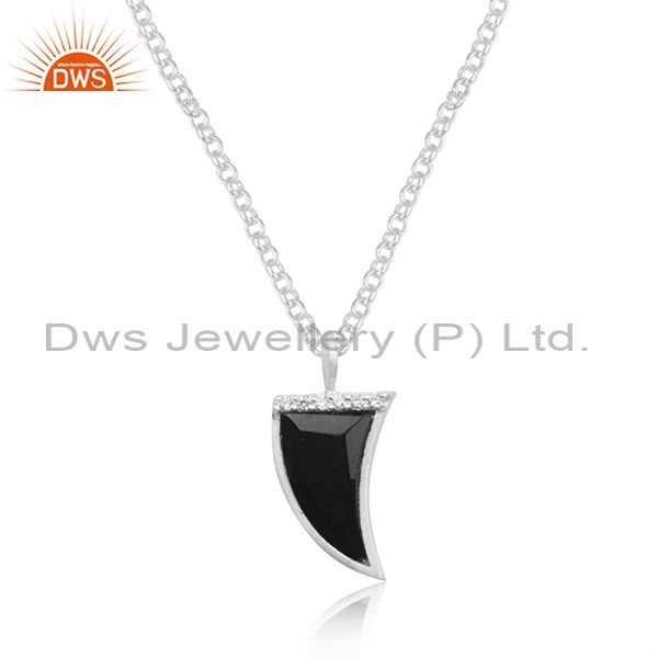 Black onyx horn cz studded chain 92.5 sterling silver pendent, trendy pendent