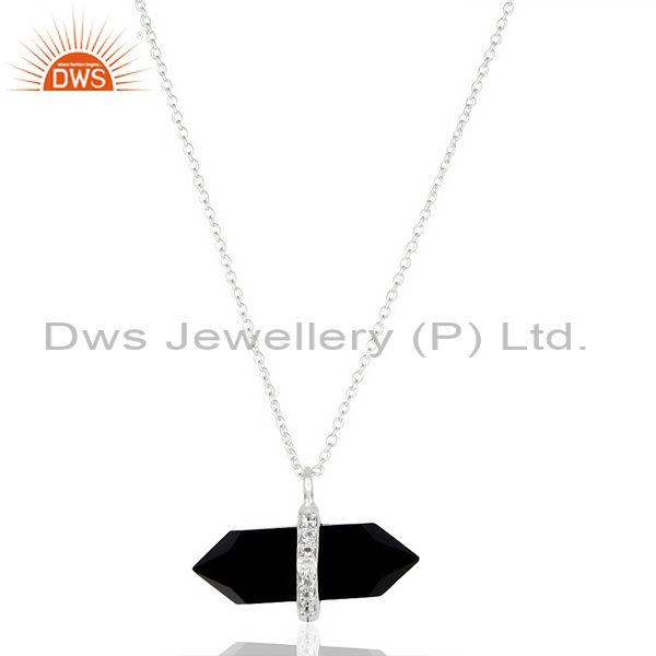 Black onyx terminated pencil cz studded 92.5 sterling silver pendent