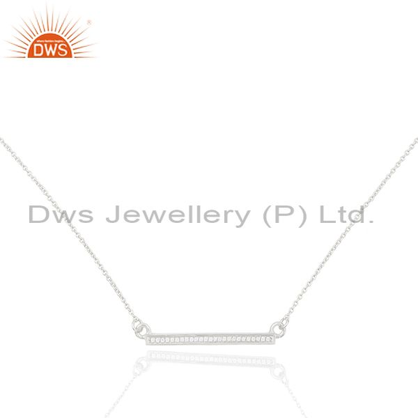White cz studded long bar necklace 92.5 sterling silver necklace