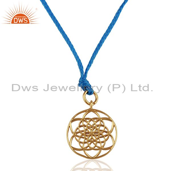 Flower of life 925 sterling silver rose gold plated blue silk thread pendant