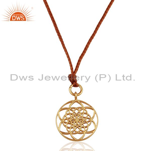 Flower of life 925 sterling silver rose gold plated brown silk thread pendant