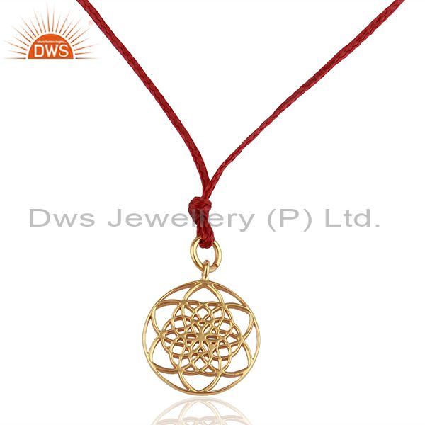 Flower of life 925 sterling silver rose gold plated dark red silk thread pendant