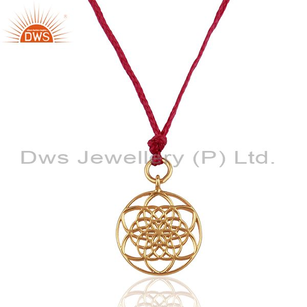 Flower of life 925 sterling silver rose gold plated pink silk thread pendant