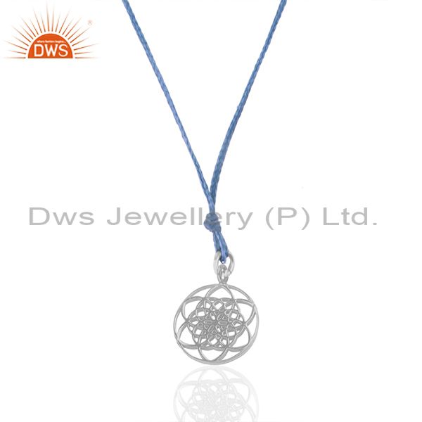 92.5 sterling fine silver lucky charm sky blue macrame cord pendant
