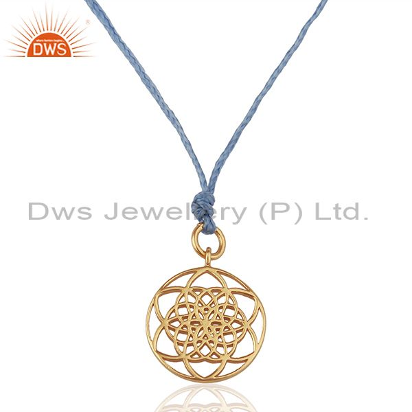 Flower of life 925 sterling silver rose gold plated sky blue silk thread pendant