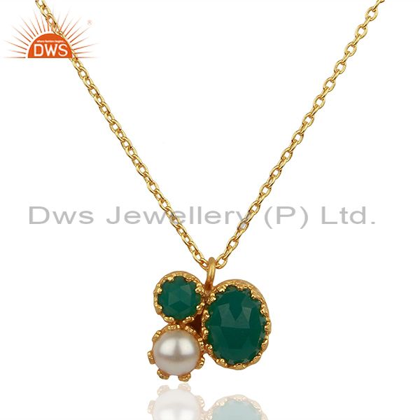 Designer multi gemstone gold plated silver chain pendant wholesale