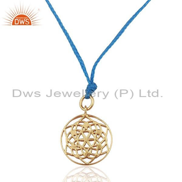 Flower of life 92.5 sterling silver rose gold plated blue silk thread pendant