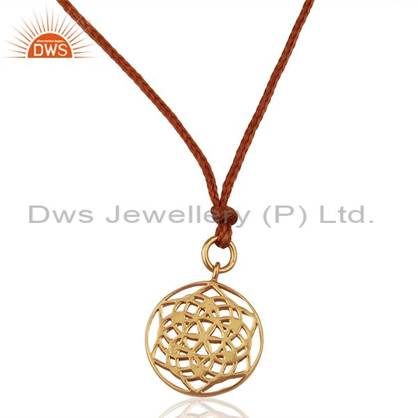 Flower of life 925 sterling silver brown silk thread pendant and necklace