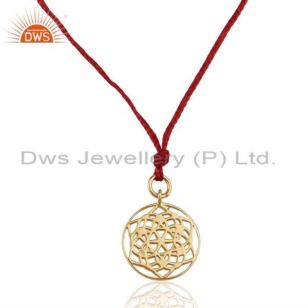 Flower of life 925 sterling silver dark red silk thread pendant and necklace