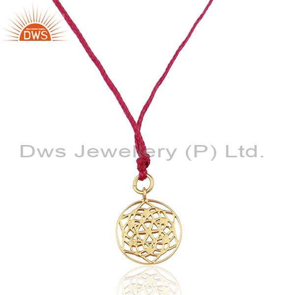 Flower of life 925 sterling silver pink silk thread pendant and necklace