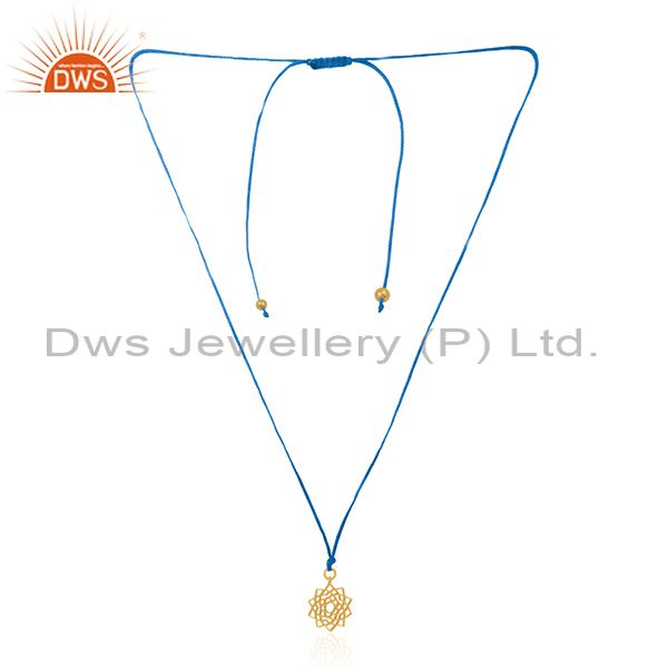 Blue macrame cord designer gold plated sterling silver pendants