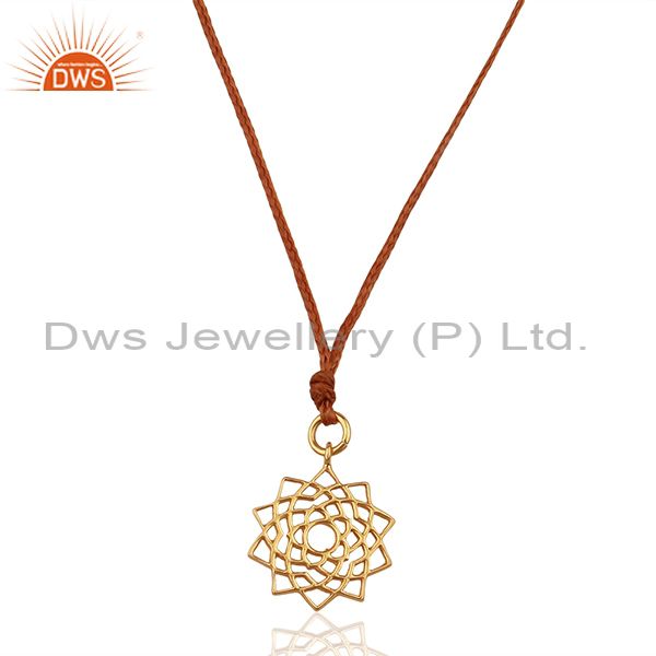 Sahasrara chakra 925 sterling silver rose gold plated brown silk thread pendant
