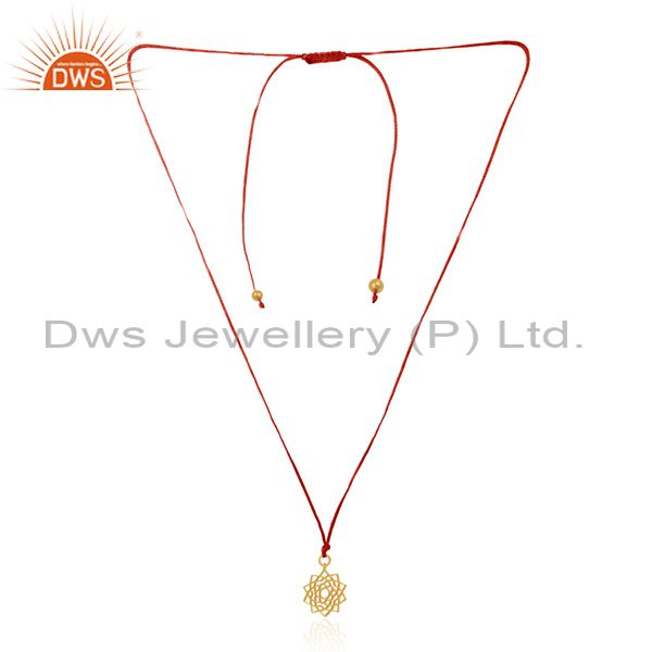 Red macrame cord filigree design gold plated 925 silver pendants