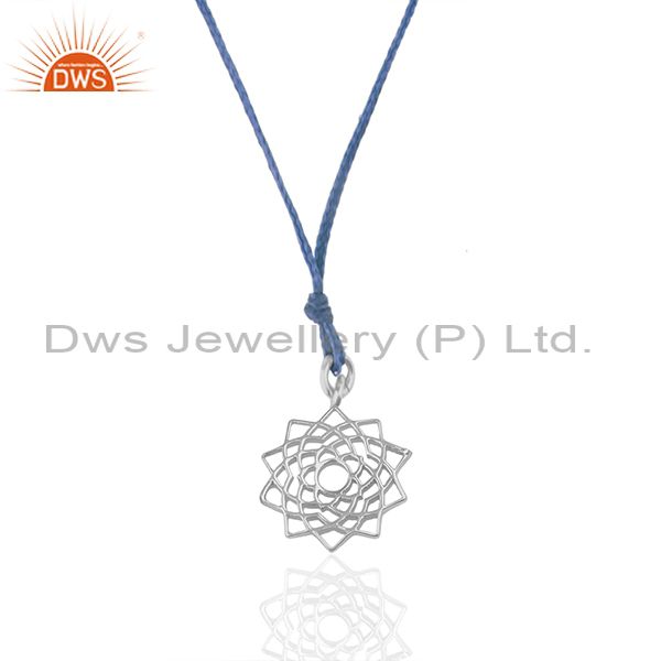 Sky blue macrame cord 925 plain silver lucky charm pendant suppliers