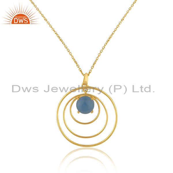 Blue Chalcedony Gemstone Gold Plated 925 Silver Chain Pendant Manufacturer INdia