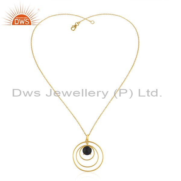 Round Circle Design 925 Silver Gold Plated Black Onyx Gemstone Pendant