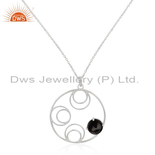 92.5 Sterling Silver Black Onyx Gemstone Chain Pendant For Womens