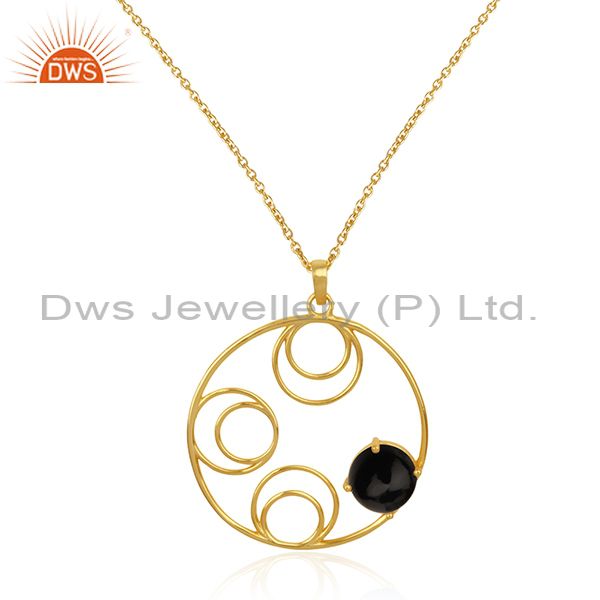 92.5 Silver Gold Plated Black Onyx Gemstone Chain Pendant Manufacturer India
