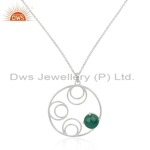 Sterling Silver Green Onyx Gemstone Designer Chain Pendant Manufacturer India