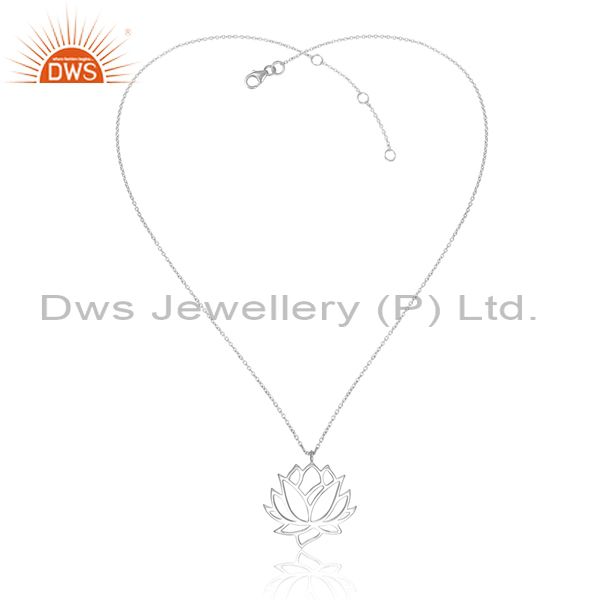White rhodium plated plain 925 silver lotus design pendant supplier