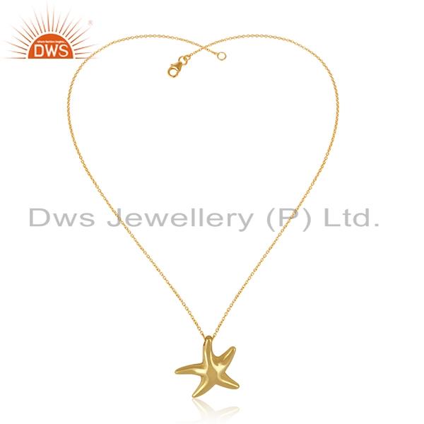 Designer star fish necklace in yellow gold over silver 925
