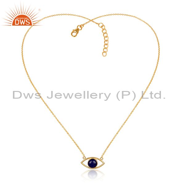 Evil eye design gold plated 925 silver lapis lazuli gemstone chain pendant