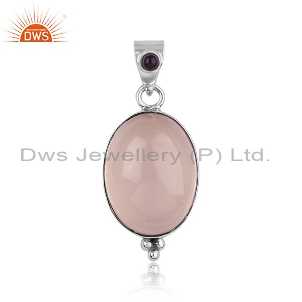 Handcrafted bold pendant in silver with rose quartz and amethyst