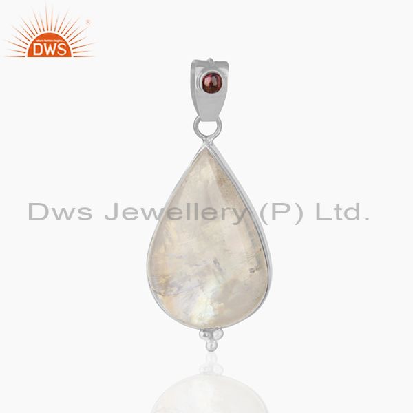 Garnet gemstone and moonstone fine sterling silver unisex pendant wholesale