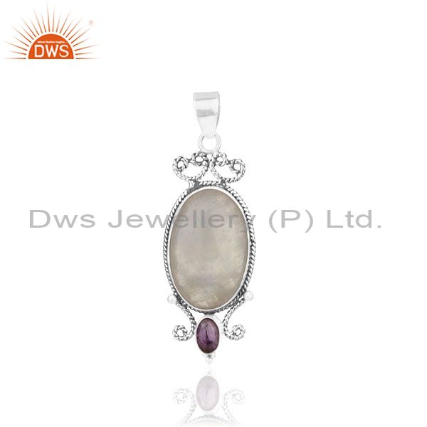Natural amethyst and moonstone rainbow gemstone 925 silver pendant supplier