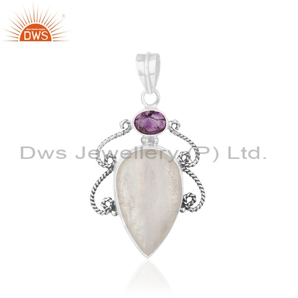 Oxidized 925 silver amethyst birthstone and moonstone pendant wholesale