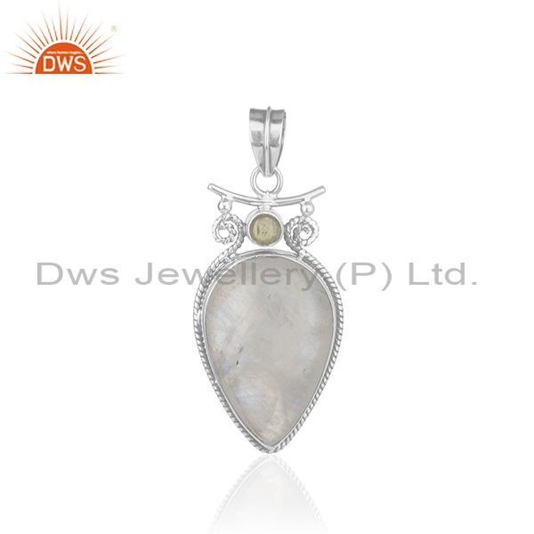 Peridot gemstone rainbow moonstone oxidized 925 silver pendant wholesale