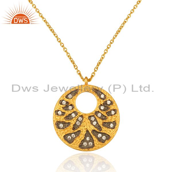 Cz yellow gold plated textured 925 silver chain pendant jewelry