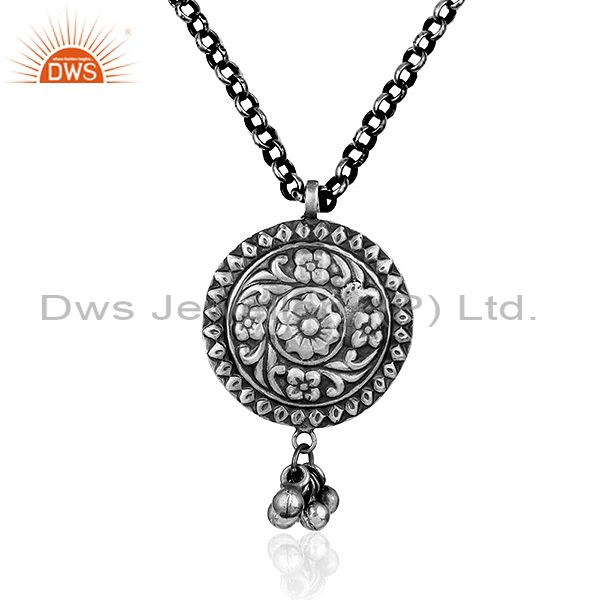 Indian tribal silver oxidized designer chain pendant jewelry