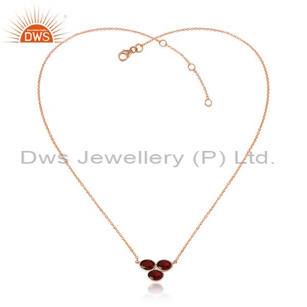 Garnet gemstone rose gold plated designer silver pendant necklace
