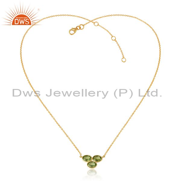 18k yellow gold plated 925 silver peridot gemstone pendant necklace
