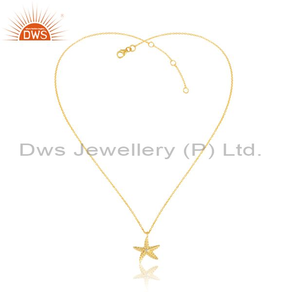 Cz Set Star Pendant With Gold On 925 Sterling Silver Chain