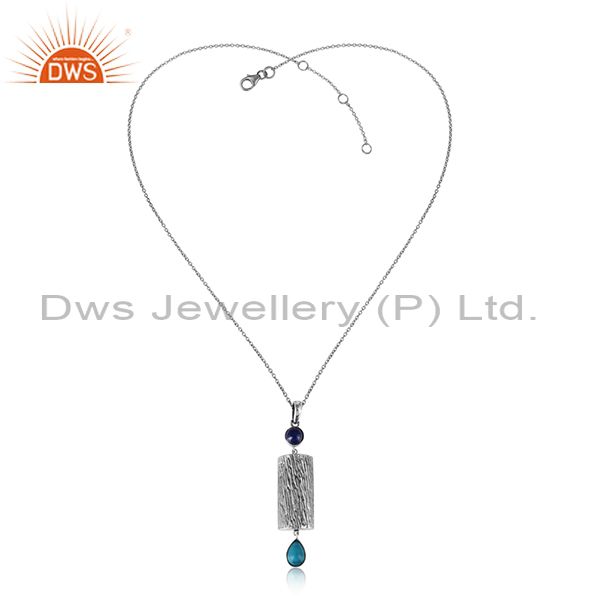 Lapis turquoise gemstone handmade oxidized 925 silver chain pendant