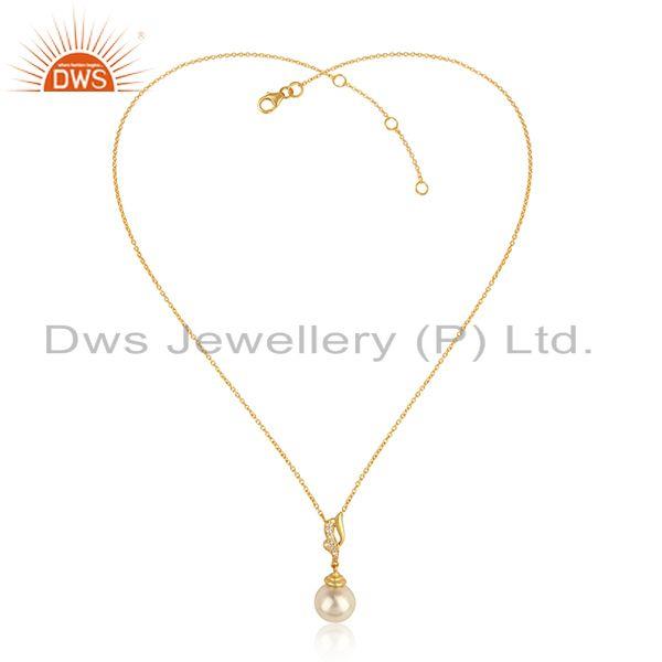 Designer gold plated silver girls cz pearl gemstone chain pendant