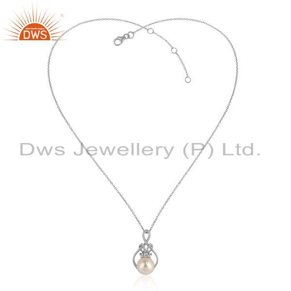 Girls white rhodium plated 925 silver cz pearl gemstone pendants