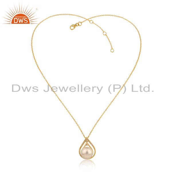 Cz pearl gemstone handmade 18k gold plated silver chain pendant