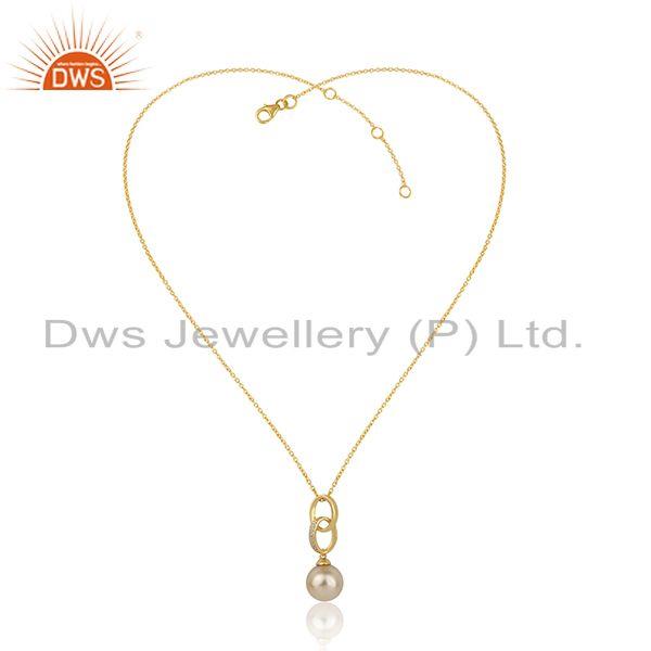 Women pearl gemstone designer gold plated silver chain pendant