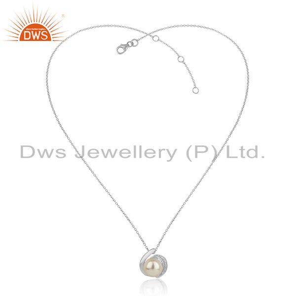 Cz pearl women white rhodium plated silver chain pendant jewelry