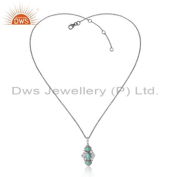 Boho Pendant Necklace in Oxidezed Silver with Arizona Turquoise
