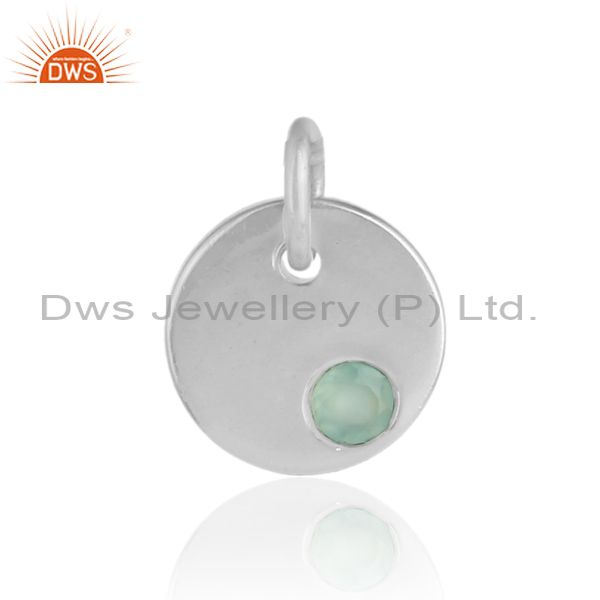 Handmade dainty charm pendant in solid silver with aqua chalcedony