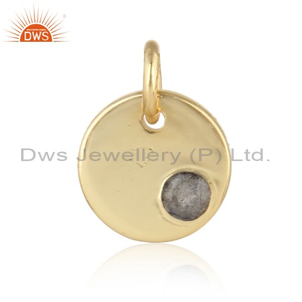 Dainty charm pendant in yellow gold on silver with labradorte