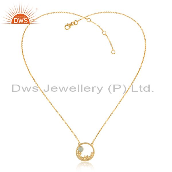 Designer zig zag granule aqua chalcedony necklace in gold over silver