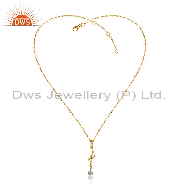 Designer Bamboo Textured Gold on Silver Blue Topaz Necklace