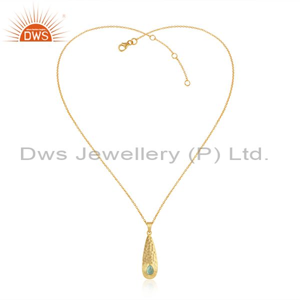 Hammered designer gold over silver aqua chlacedony necklace