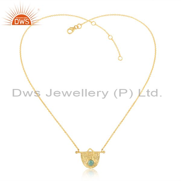 Handcrafted hammered gold over silver aqua chlacedony necklace