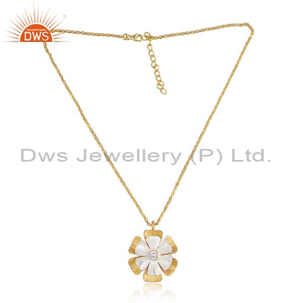 Cz Floral Pendant And Gold On Silver Designer Chain Necklace